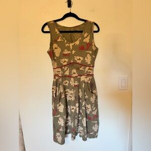 Svaha Organic Cotton Sleeveless Dress Green Globe Sea Monster Pockets Size 6 EUC